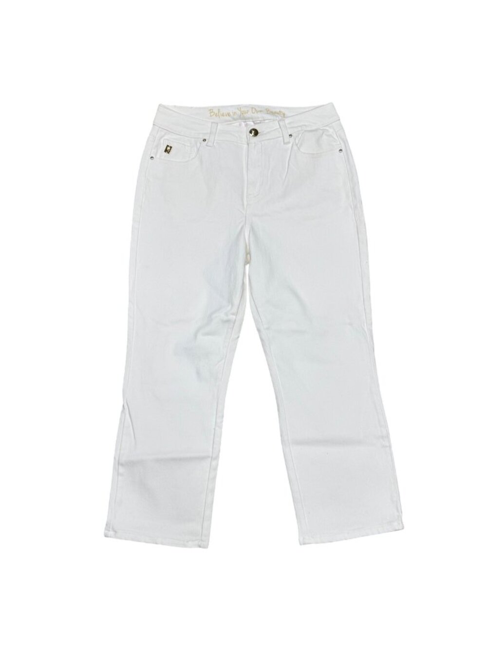 Belle By Kim Gravel White Denim Straight-Leg Jeans Size 4 Cotton Blend Stretch